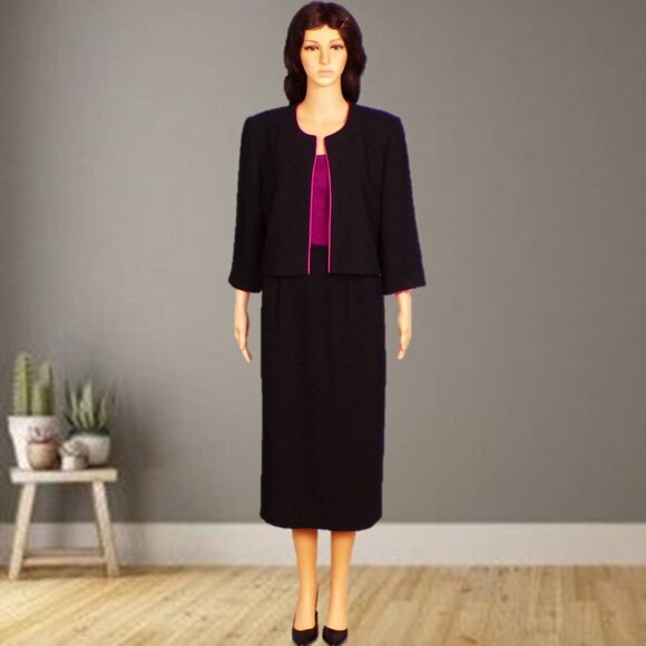 Positive Attitude (Jacket) Ann Gerlin (Skirt) Other - POSITIVE ATTITUDE/ANN GERLIN size 14 black/fuchsia 2-piece set jacket/skirt